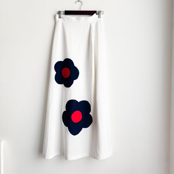 Vintage 70s A line White Blue Floral Maxi Skirt Boho - Picture 1 of 4